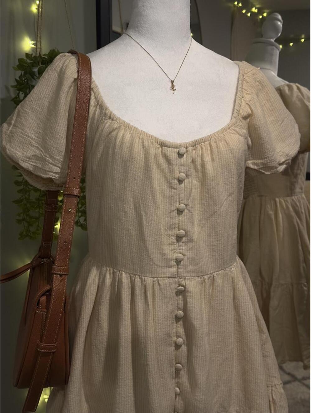 American Eagle Cream Linen Blend Cottage Dress 🤍 - Picture 4 of 8